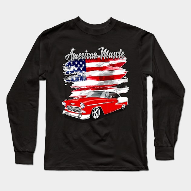 1955 Gypsy Red Chevy Bel Air American Muscle Print Long Sleeve T-Shirt by RPM-ART